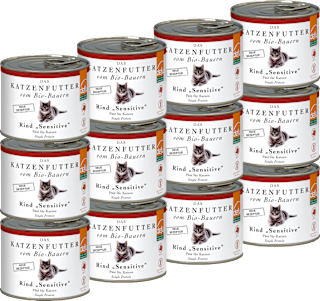 Nassfutter Katze mit Bio Rind sensitive, Multipack (12x200 g) Defu