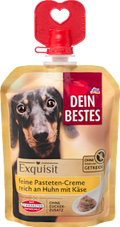 Hundeleckerli feine Pastetencreme reich an Huhn mit Käse, Exquisit Dein Bestes