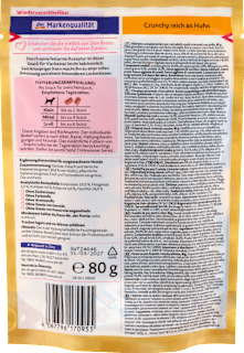 Hundeleckerlie Crunchy reich an Huhn, Exquisit Dein Bestes