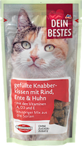 Katzenleckerli, gefüllte Knabberkissen mit Rind, Ente & Huhn Dein Bestes