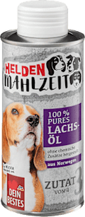Nahrungsergänzung Hund pures Lachsöl, Heldenmahlzeit Dein Bestes