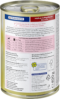 Nassfutter Hund reich an Geflügelherzen, Multipack (6x400 g) Dein Bestes