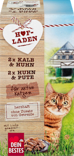 Nassfutter Katze, Kalb & Huhn und Huhn & Pute, Hofladen Multipack (4x85 g) Dein Bestes