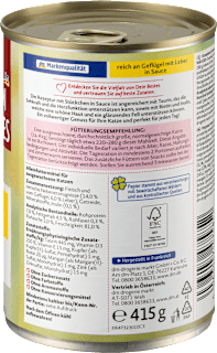 Nassfutter Katze reich an Geflügel mit Leber in Sauce, Multipack (12x415 g) Dein Bestes