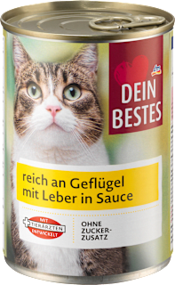 Nassfutter Katze reich an Geflügel mit Leber in Sauce, Multipack (12x415 g) Dein Bestes