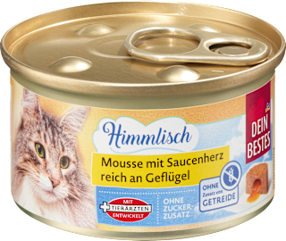 Nassfutter Katze reich an Geflügel, Mousse mit Saucenherz Dein Bestes