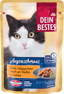 Nassfutter Katze reich an Huhn, feine Häpppchen in Gelee, Augenschmaus Dein Bestes