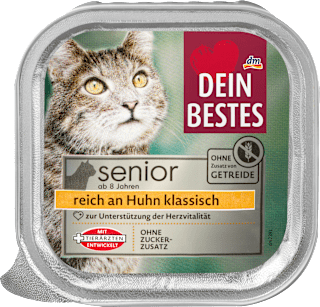 Nassfutter Katze reich an Huhn, Senior, Multipack (14x100 g) Dein Bestes