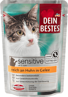 Nassfutter Katze reich an Huhn, sensitive Dein Bestes