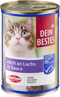 Nassfutter Katze reich an Lachs in Sauce, Multipack (12x415 g) Dein Bestes