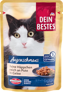 Nassfutter Katze reich an Pute, feine Häpppchen in Gelee, Augenschmaus Dein Bestes
