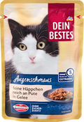 Nassfutter Katze reich an Pute, feine Häpppchen in Gelee, Augenschmaus Dein Bestes