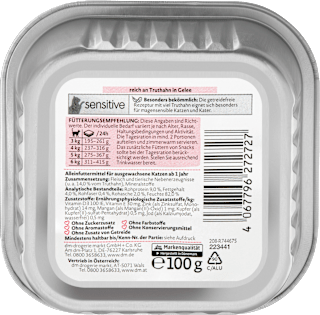 Nassfutter Katze sensitive reich an Truthahn in Gelee, Multipack (17x100 g) Dein Bestes