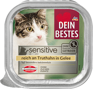 Nassfutter Katze sensitive reich an Truthahn in Gelee, Multipack (17x100 g) Dein Bestes