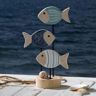 Holzaufsteller drei Fische, blau/natur Dekorieren & Einrichten
