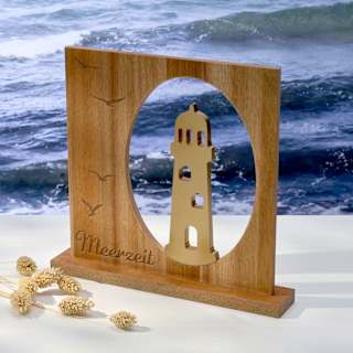 Holzaufsteller Leuchturm mit Spruch, natur/gold Dekorieren & Einrichten