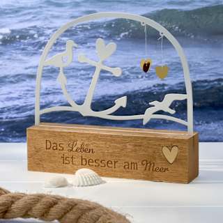 Holzaufsteller mit Metallbogen, Herzanhängern & Anker, maritim Dekorieren & Einrichten