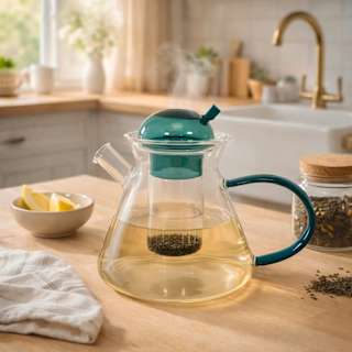 Teekanne aus Glas, transparent/grün (1.000 ml) Dekorieren & Einrichten