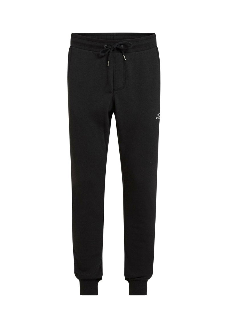 Schwarze Jogginghose aus weichem Stoff, mit elastischem Bund und verstellbarem Kordelzug, schmal zulaufenden Beinen und Logodetail am Oberschenkel.