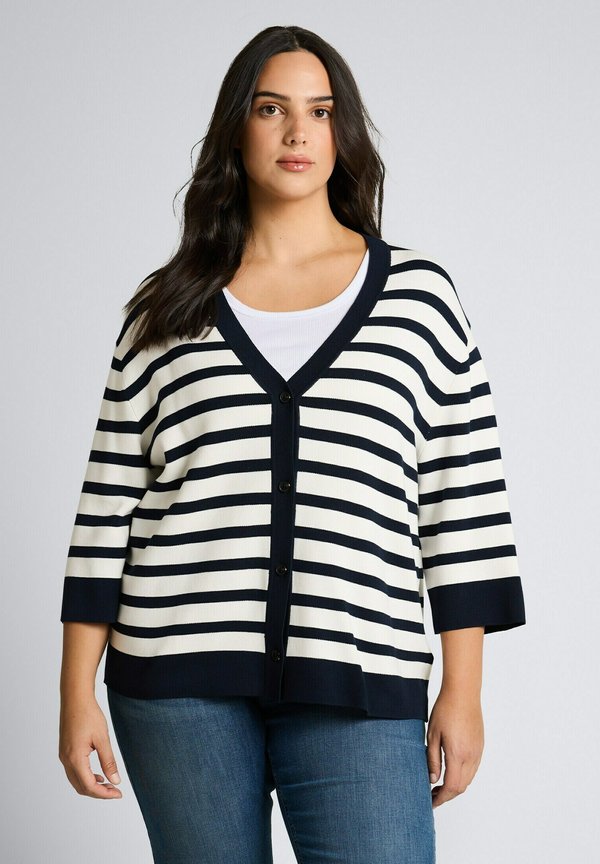 TOM TAILOR PLUS SIZE - LOOSE FIT MIT STREIFENMUSTER - Cardigan - white sky blue knit stripe