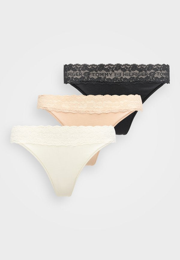 Tommy Hilfiger 3-PACK DITSY LACE TANGA THONG - Thong - ivory/misty blush/black