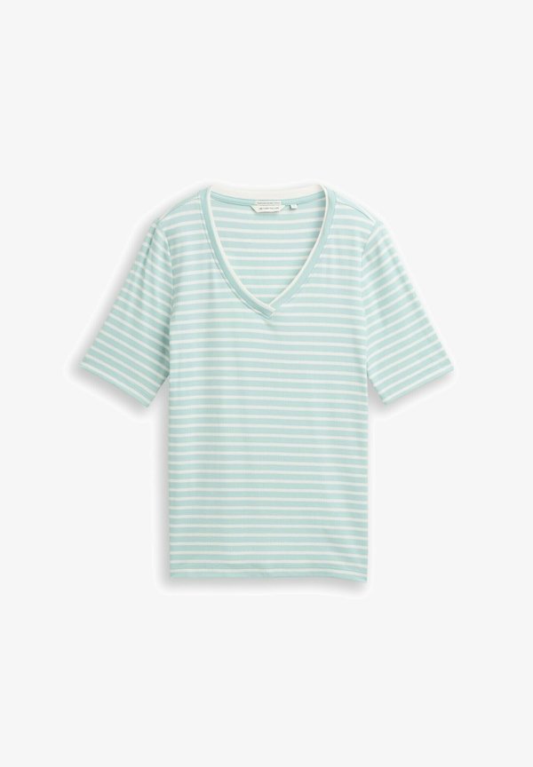 TOM TAILOR MIT V-AUSSCHNITT - Print T-shirt - blue haze/offwhite stripe