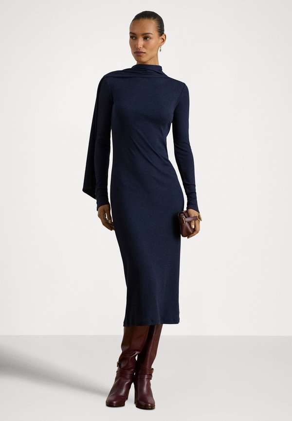 Lauren Ralph Lauren SCARF-TRIM COTTON-BLEND RIB-KNIT DRESS