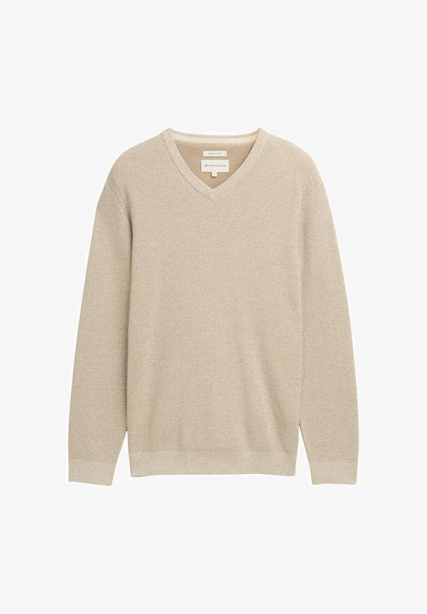 TOM TAILOR MIT V-AUSSCHNITT - Jumper - beige offwhite twotone