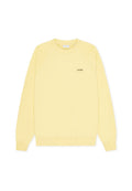 Blassgelbes Sweatshirt mit langen Ärmeln, Rippstrick am Rundhalsausschnitt, den Bündchen und am Saum, mit kleinem "LES DEUX"-Schriftzug auf der linken Brust.