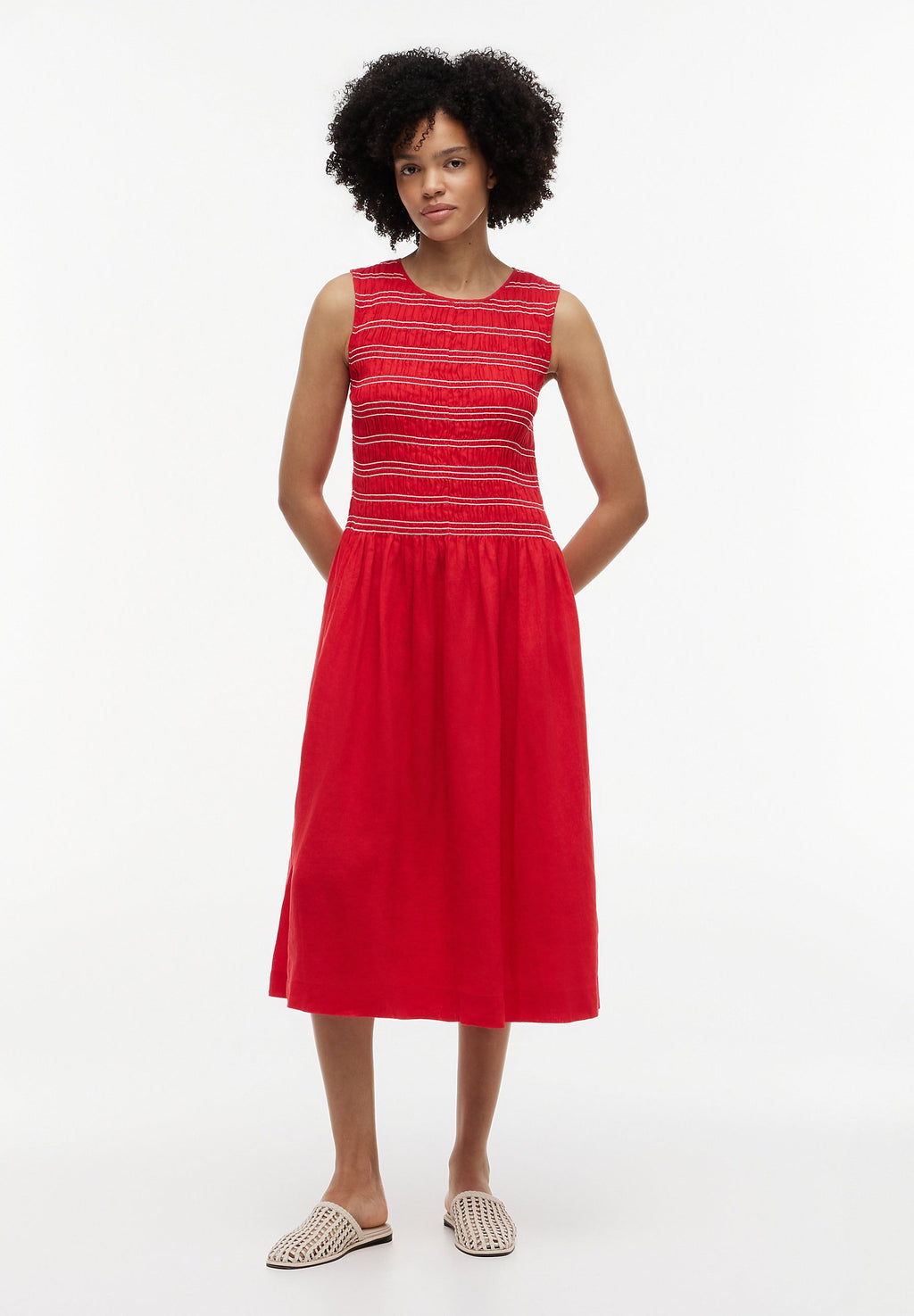 PURE LINEN SMOCK SLEEVELESS MIDI DRESS Media 2
