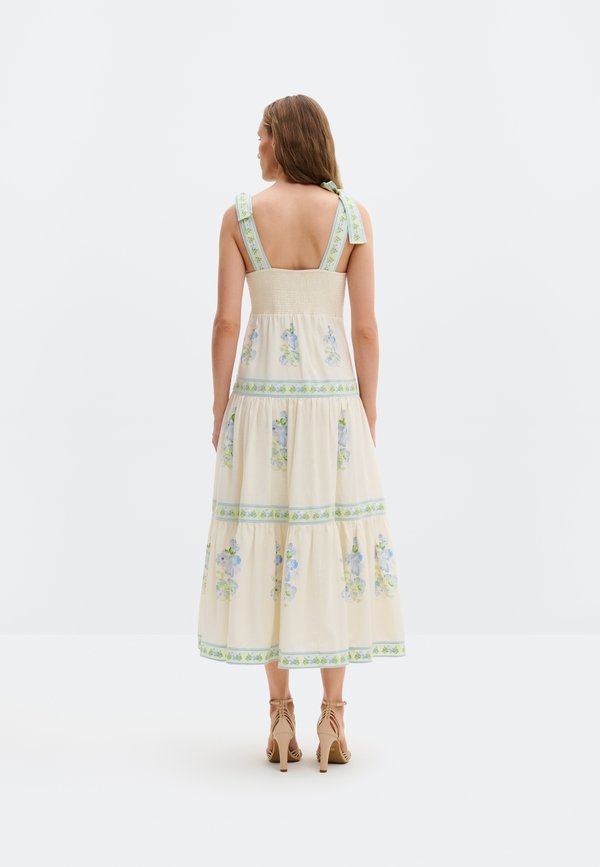 Malina STEFANIA TIE STRAP EMBROIDERED MIDI DRESS