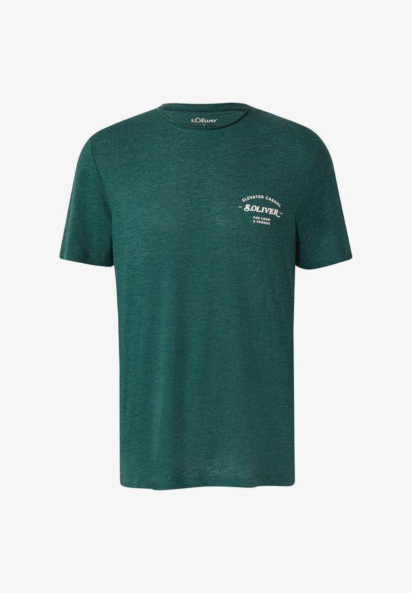 s.Oliver MELIERTES MIT ROLLKANTE  - Print T-shirt - tannengrün