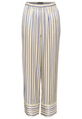 Gestreifte Schlafanzughosen in Creme und Blau, mit einem elastischen Bund und weitem Bein mit umgeschlagenem Saum, aus weichem Stoff gefertigt.