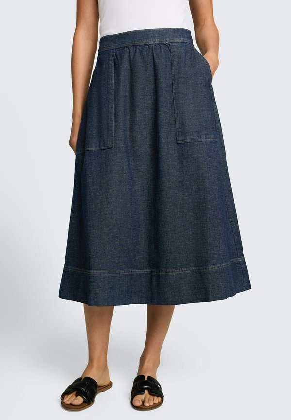 TOM TAILOR MIDI-JEANSROCK MIT TASCHEN - A-line skirt - blue rinse denim