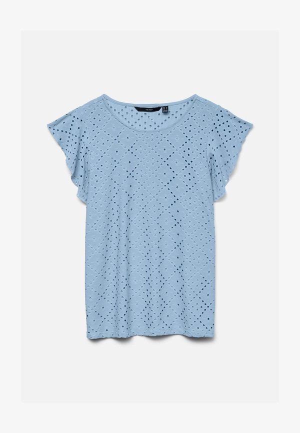 Vero Moda VMTASSA FRILL - Print T-shirt - cashmere blue