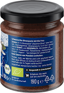Brotaufstrich, Schwarze Olivencreme mit Feta dmBio