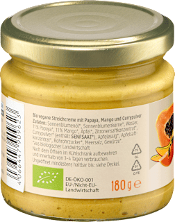 Brotaufstrich, Streichcreme Curry-Papaya Mango dmBio