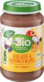 Frucht & Getreide Heidelbeere, Kokosmilch in Apfel mit Vollkorn, ab dem 6.Monat  dmBio