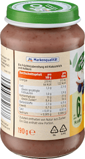 Frucht & Getreide Heidelbeere, Kokosmilch in Apfel mit Vollkorn, ab dem 6.Monat  dmBio