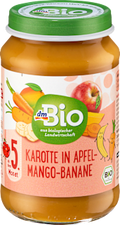 Früchte Karotte, Apfel, Mango, Banane ab dem 5. Monat dmBio