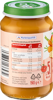 Früchte Karotte, Apfel, Mango, Banane ab dem 5. Monat dmBio