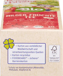 Früchtetee Milde Früchte mit Apfel, Hagebutte & süße Brombeerblätter (20 Beutel) dmBio
