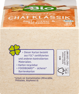 Gewürztee "Chai Klassik" mit Zimt, Ingwer & Kardamom (20 Beutel) dmBio