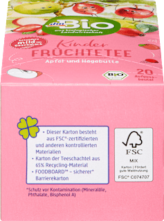 Kindertee, Früchte mit Apfel & Hagebutte (20 Beutel), ab 3 Jahren  dmBio