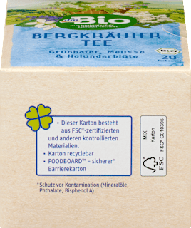 Kräutertee Bergkräuter mit Grünhafer, Melisse & Holunderblüte (20 Beutel) dmBio