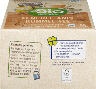 Kräutertee Fenchel, Anis & Kümmel (50 Beutel) dmBio