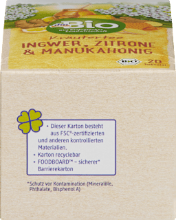 Kräutertee Ingwer, Zitrone & Manuka (20 Beutel) dmBio