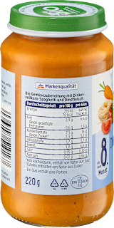 Menü Dinkel-Spaghetti Bolognese ab dem 8. Monat dmBio