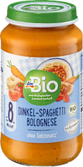 Menü Dinkel-Spaghetti Bolognese ab dem 8. Monat dmBio