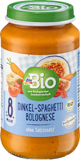 Menü Dinkel-Spaghetti Bolognese ab dem 8. Monat dmBio